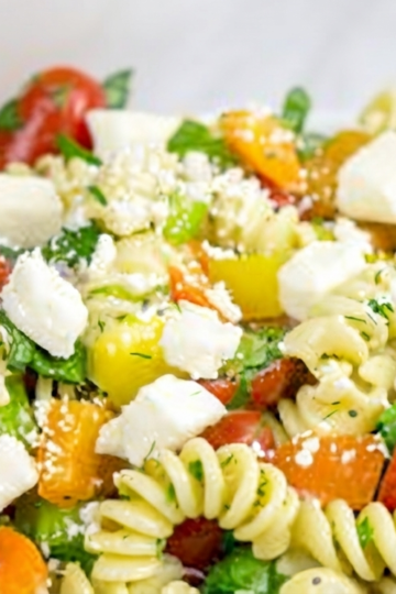 Colourful vegetable pasta salad with paneer