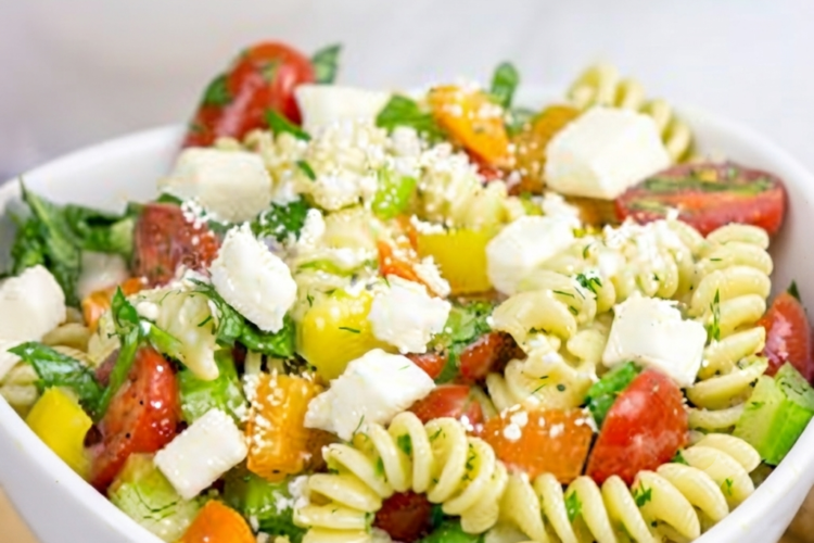 Colourful vegetable pasta salad with paneer