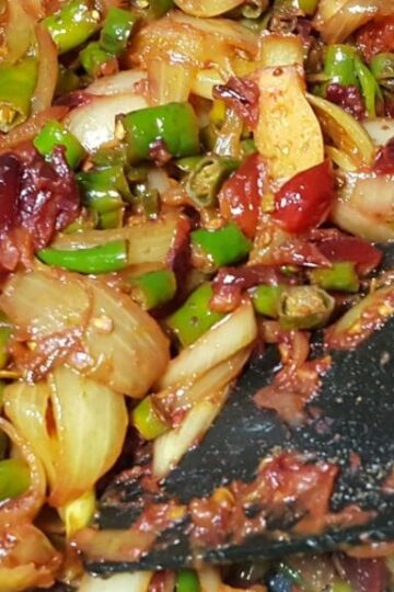 Spicy cranberry recipe with fresh cranberries, onion, green chilli, and Indian spices