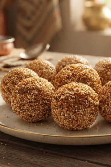 “Homemade Rajgira ladoos made with puffed amaranth and jaggery for fasting”