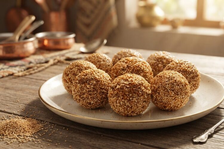 “Homemade Rajgira ladoos made with puffed amaranth and jaggery for fasting”