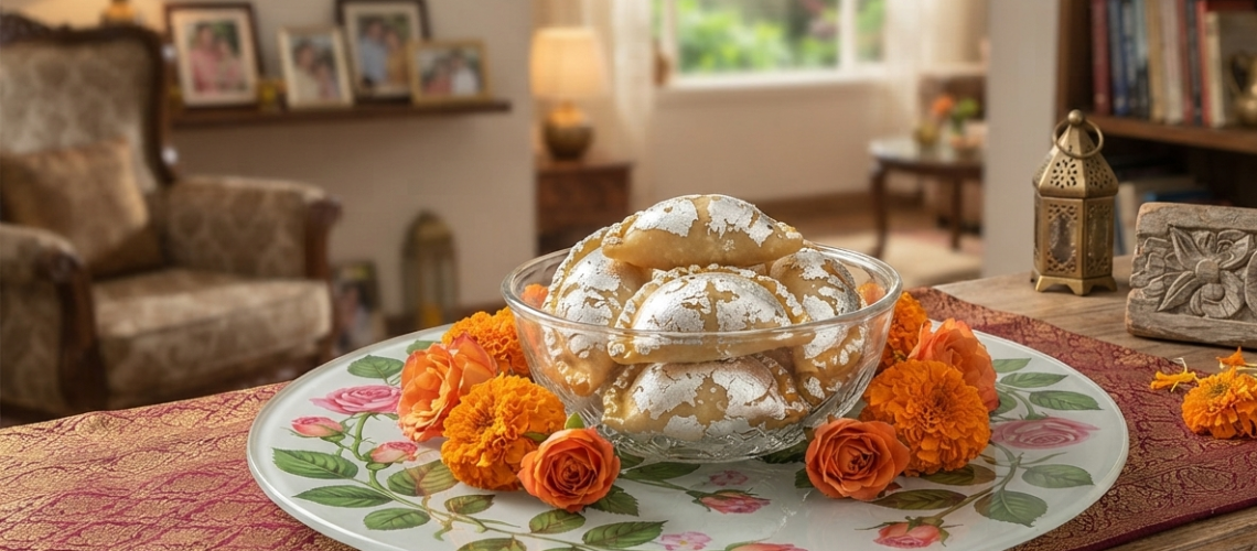 Gujiya Recipe with crispy golden pastry and mawa filling