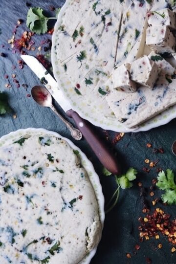Fresh masala paneer made with milk, coriander, green chilli, ginger, and spices