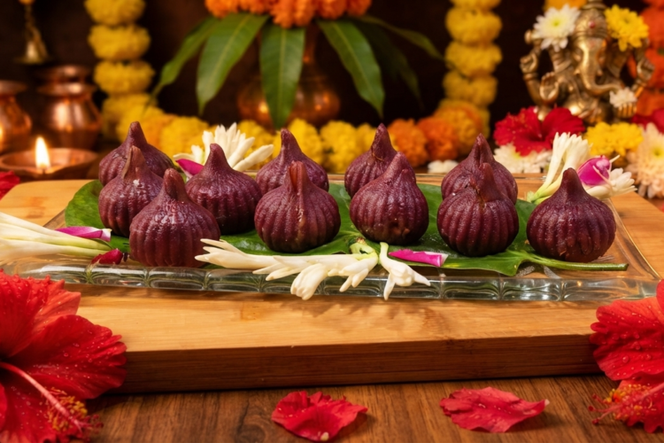 Hibiscus Ukadiche Modak made with natural hibiscus-infused rice flour and coconut jaggery filling