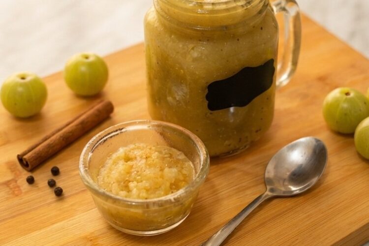 Steamed amla being blended to make Indian Gooseberry Jam