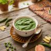 Fresh homemade guava chutney with coriander, mint, and green chilli