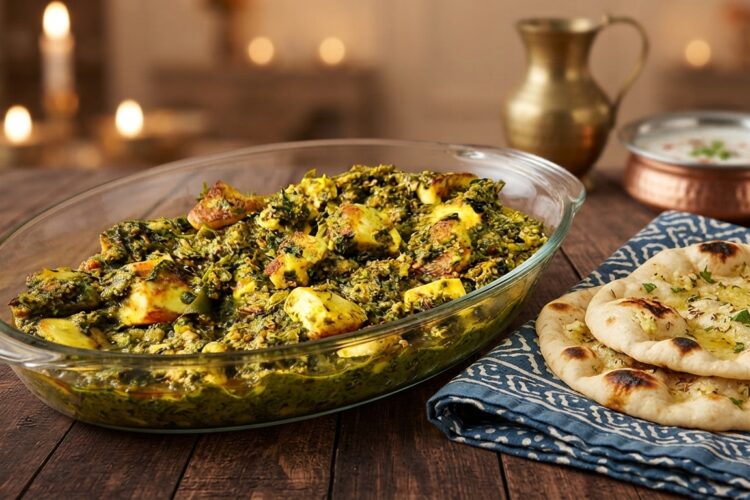 Khada Palak Paneer made with chopped spinach and golden paneer cubes