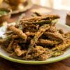 Crispy Kurkure Bhindi made with sliced okra, besan and Indian spices
