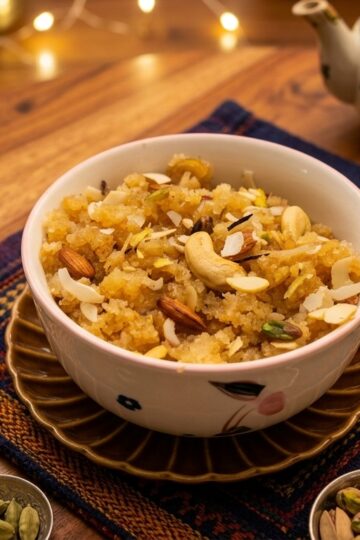 Makhandi Halwa made with roasted semolina, ghee, milk and cardamom
